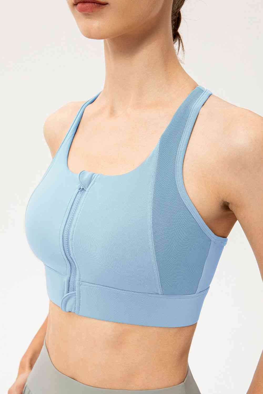 swvws Zip-Up Round Neck Sports Bra