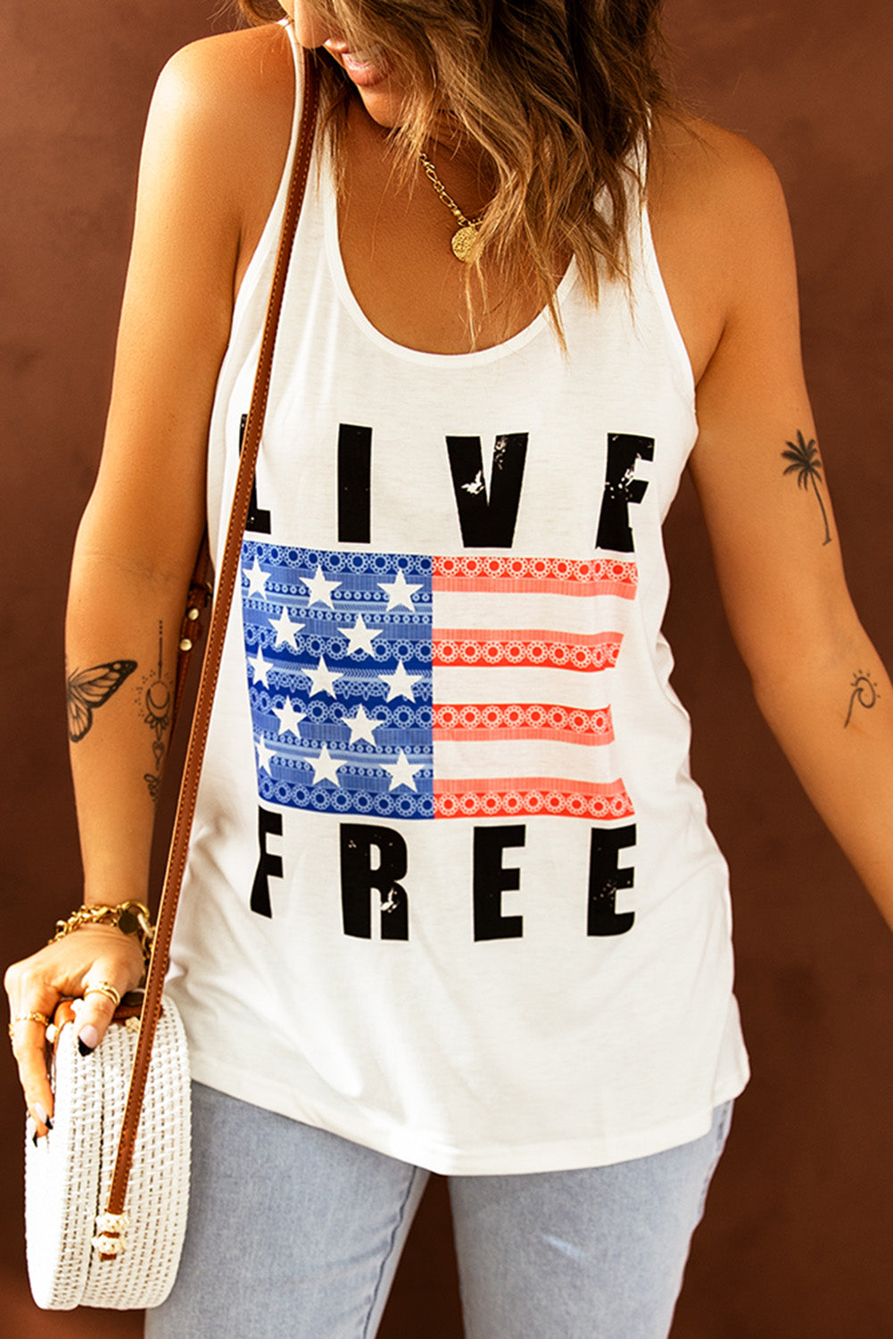 swvws LIVE FREE Stars and Stripes Graphic Tank