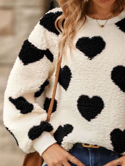 swvws Fuzzy Heart Dropped Shoulder Sweatshirt