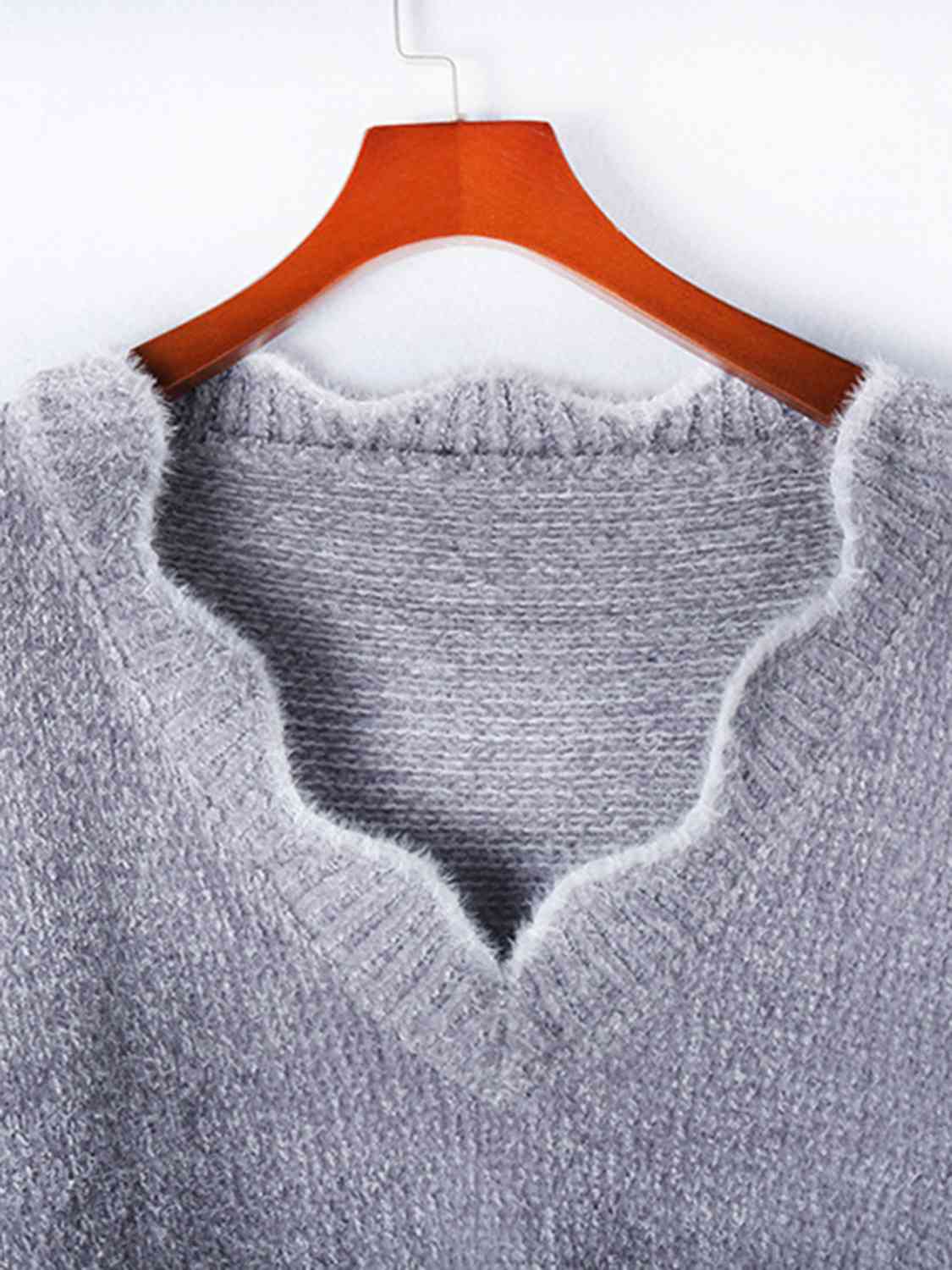 swvws Notched Dropped Shoulder Long Sleeve Sweater