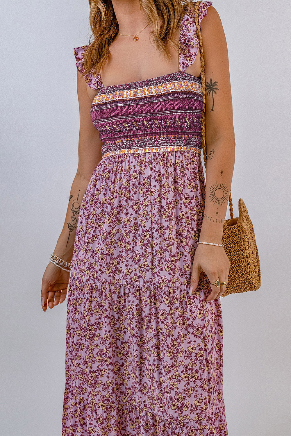 swvws Floral Square Neck Maxi Dress