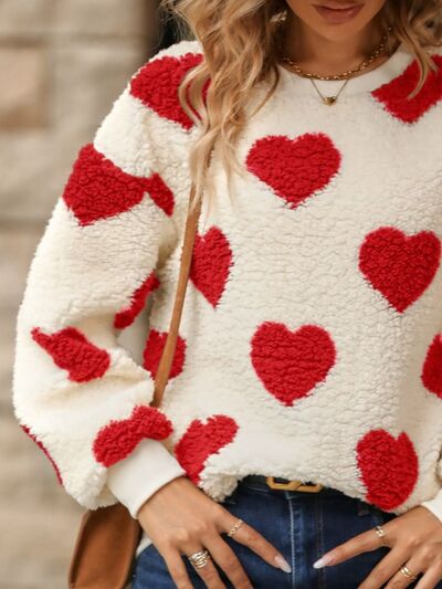 swvws Fuzzy Heart Dropped Shoulder Sweatshirt