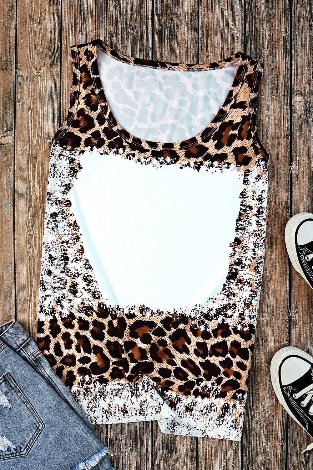 swvws Leopard Color Block Scoop Neck Tunic Tank