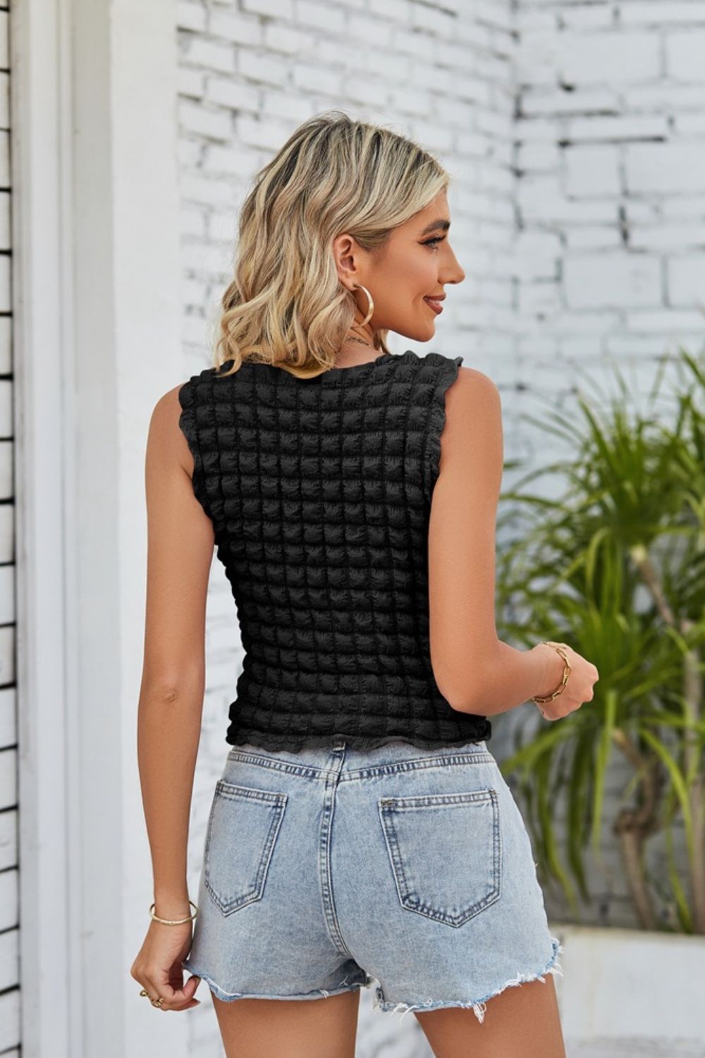 swvws Textured Round Neck Tank