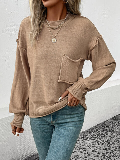 swvws Exposed Seam Round Neck Sweater