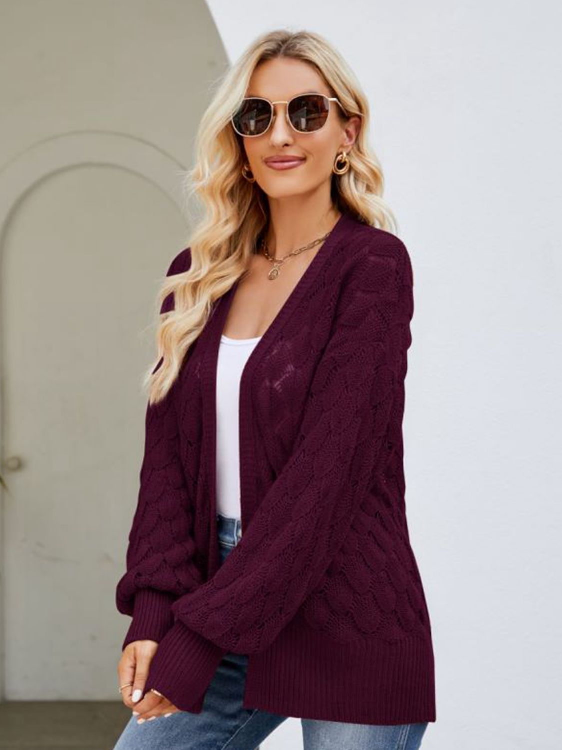 swvws Open Front Ribbed Trim Cardigan