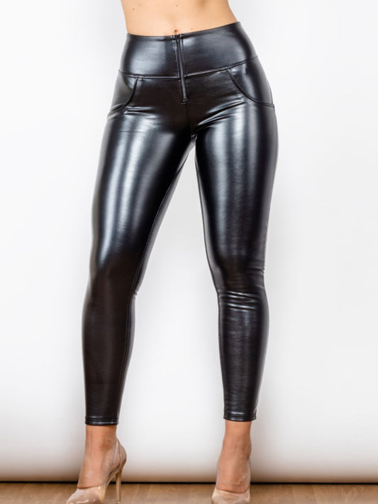 swvws Glossy PU Leather Long Pants