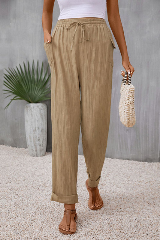 swvws Tie Waist Pocketed Long Pants