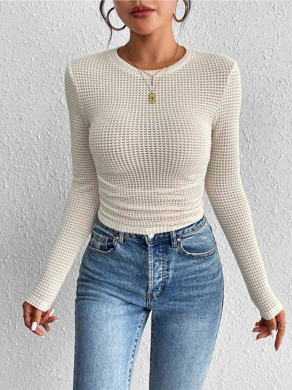 swvws Round Neck Ruched Knit Top