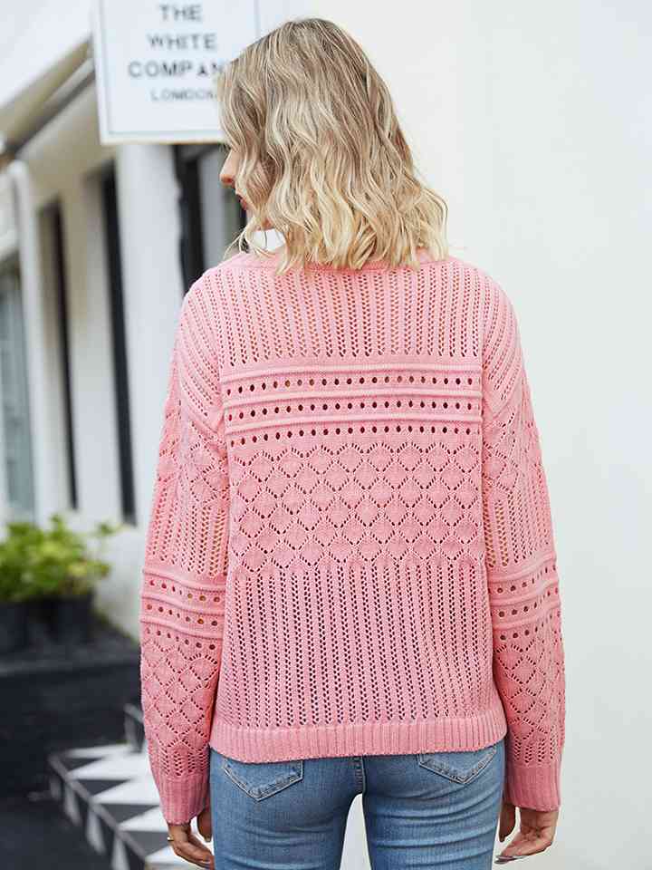 swvws Round Neck Openwork Long Sleeve Sweater