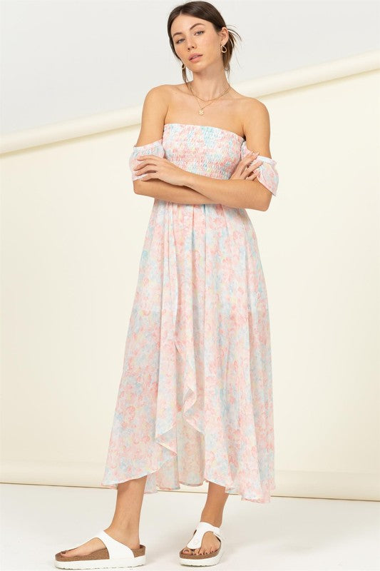 swvws Pastel Florals Smocked Midi Dress