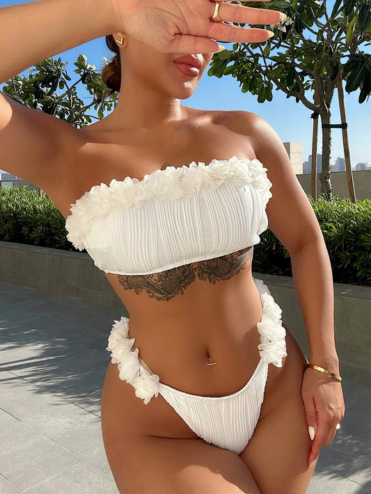 swvws Applique Tie Back Two-Piece Bikini Set