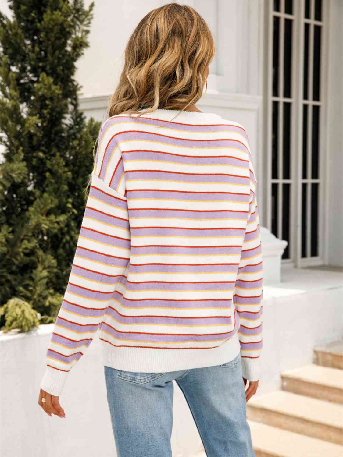 swvws Striped Drop Shoulder Knit Top