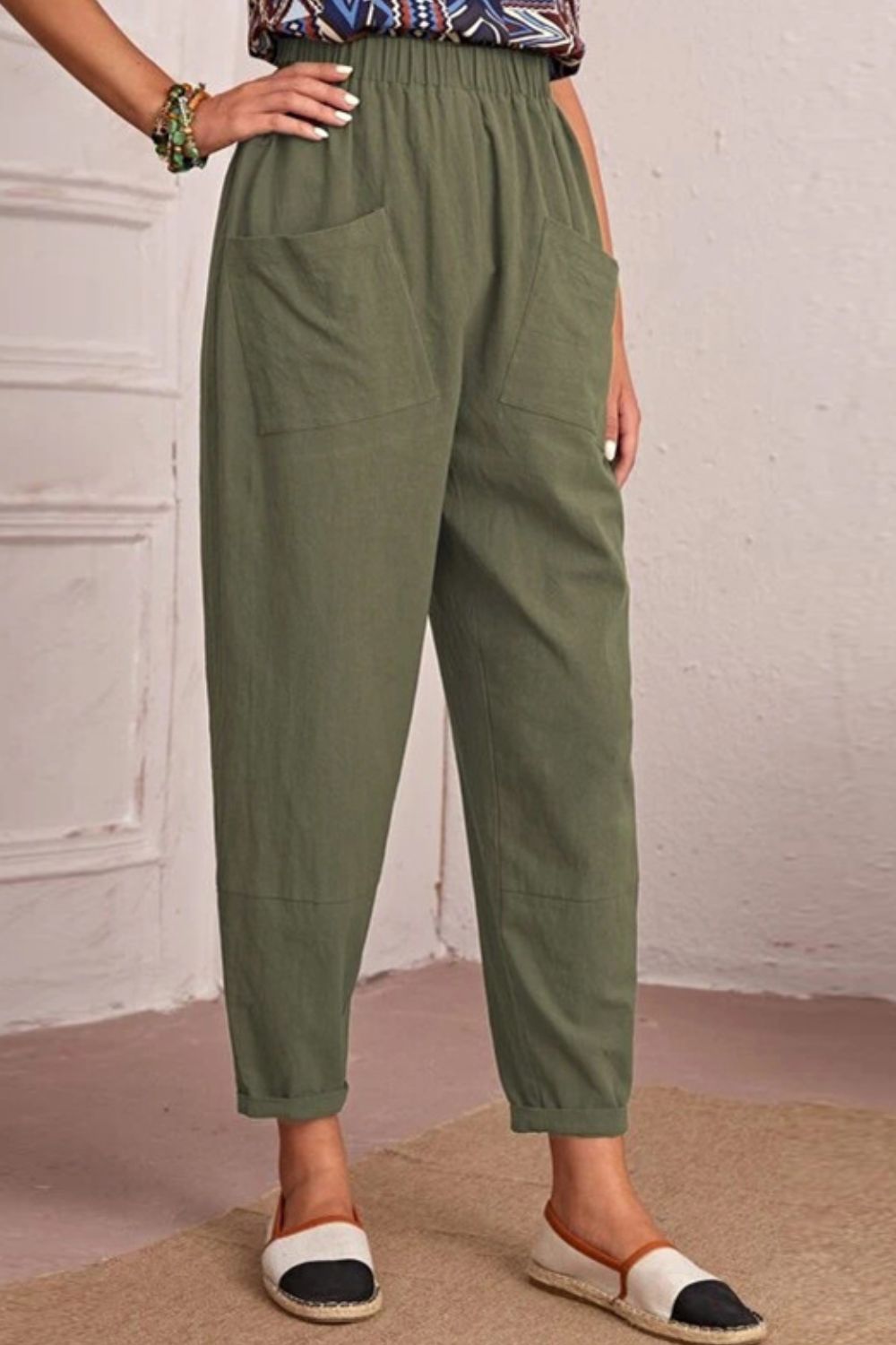 swvws Elastic Waist Pocket Tapered Pants