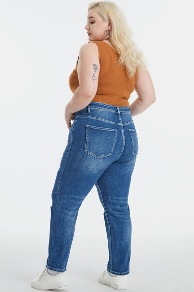 swvws BAYEAS Full Size High Waist Distressed Washed Cropped Mom Jeans