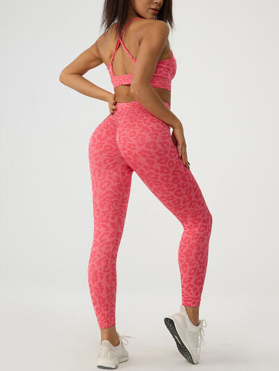 swvws Leopard Crisscross Top and Leggings Active Set