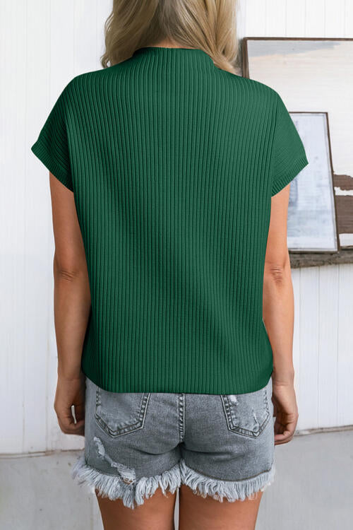 swvws Ribbed Mock Neck Short Sleeve Knit Top