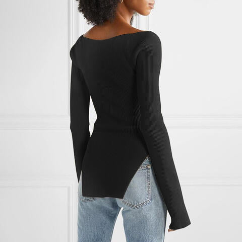 swvws Sweetheart Neck Long Sleeve Knit Top