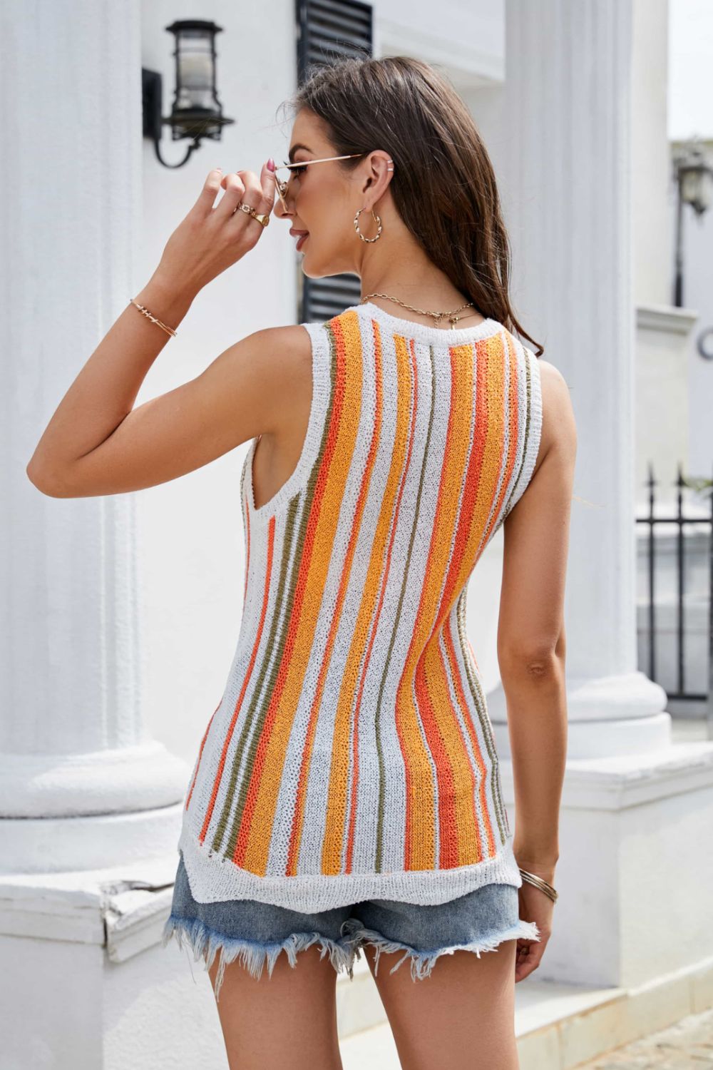 swvws Striped Scalloped Hem Knit Tank