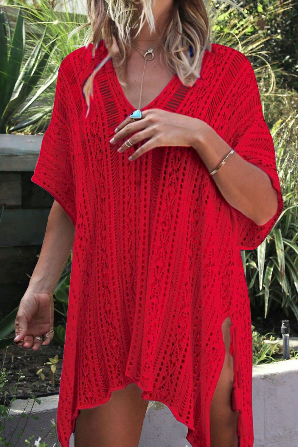 swvws Cutout V-Neck Cover-Up with Tassel