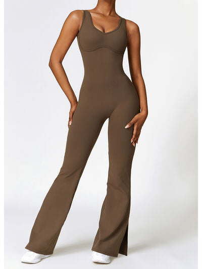 swvws Wide Strap Bootcut Slit Active Jumpsuit