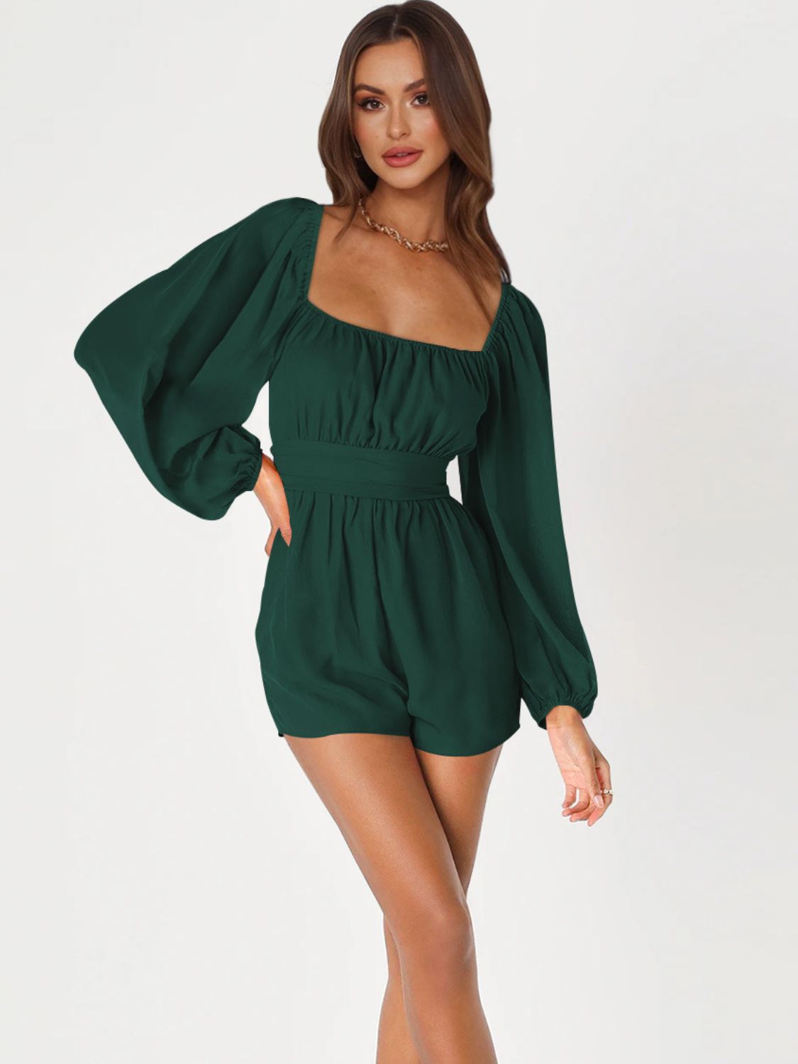 swvws Tie Back Smocked Balloon Sleeve Romper