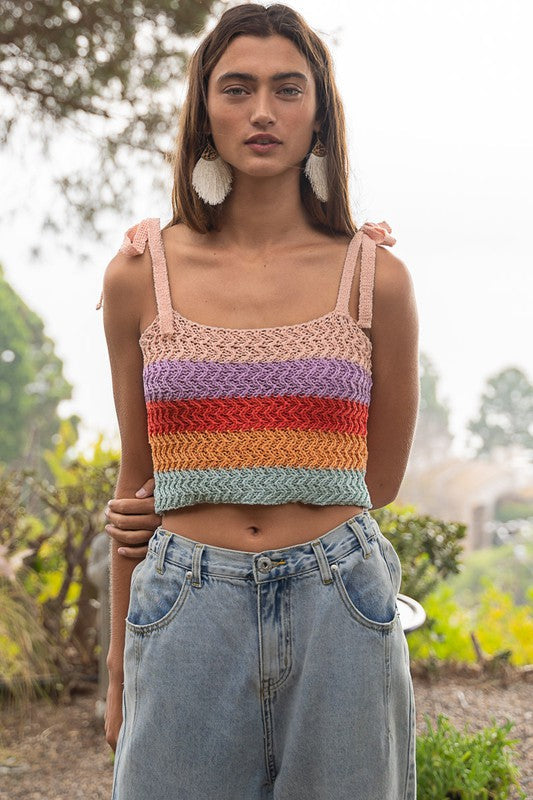 swvws Tie-shoulder Sweater Crop Tank Top