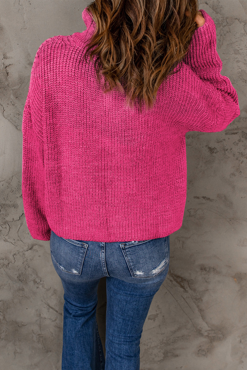 swvws Half Zip Rib-Knit Dropped Shoulder Sweater