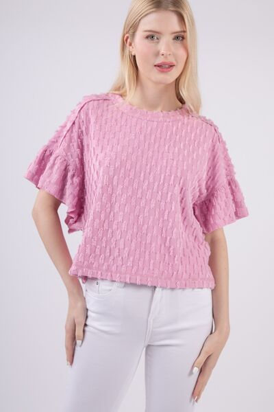 swvws VERY J Full Size Texture Ruffle Short Sleeve Top