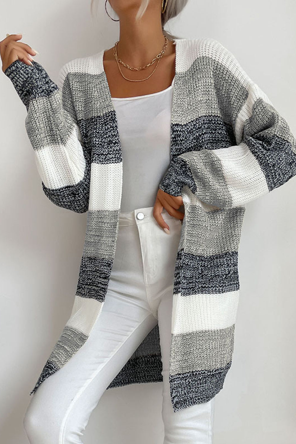 swvws Striped Long Sleeve Duster Cardigan