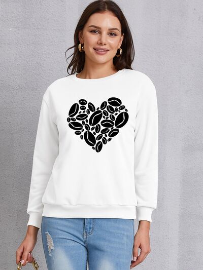 swvws Heart Round Neck Dropped Shoulder Sweatshirt