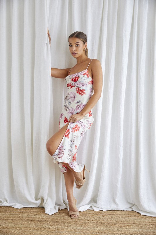 swvws Floral Midi Cowl Neck Slip Dress