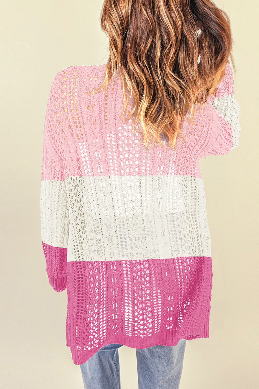 swvws Openwork Ribbed Cuff Longline Cardigan