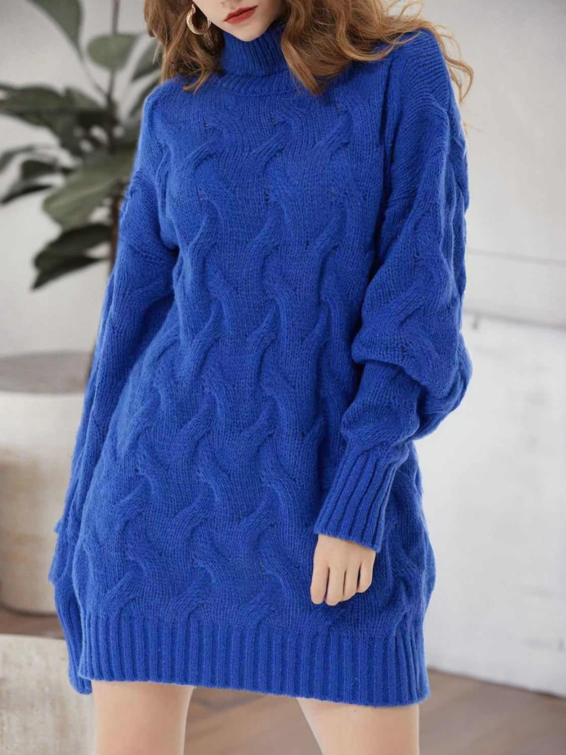 swvws Cable-Knit Turtleneck Sweater Dress