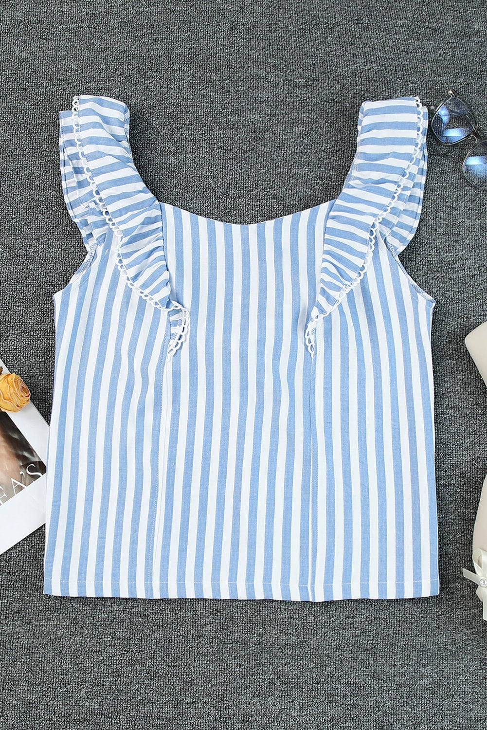 swvws Striped Tie Back Ruffled Tank