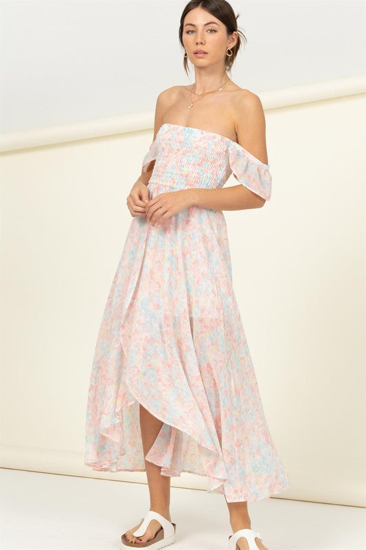 swvws Pastel Florals Smocked Midi Dress