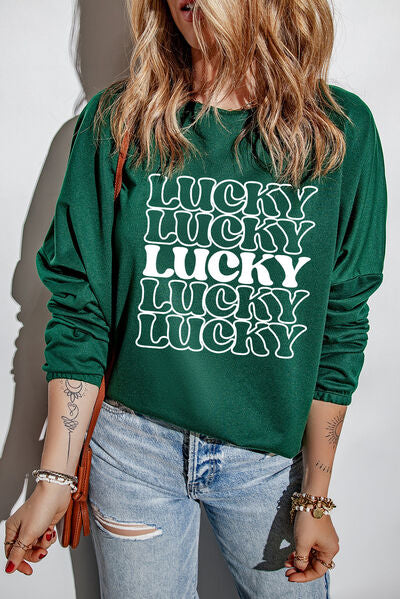 swvws LUCKY Round Neck Dropped Shoulder Sweatshirt