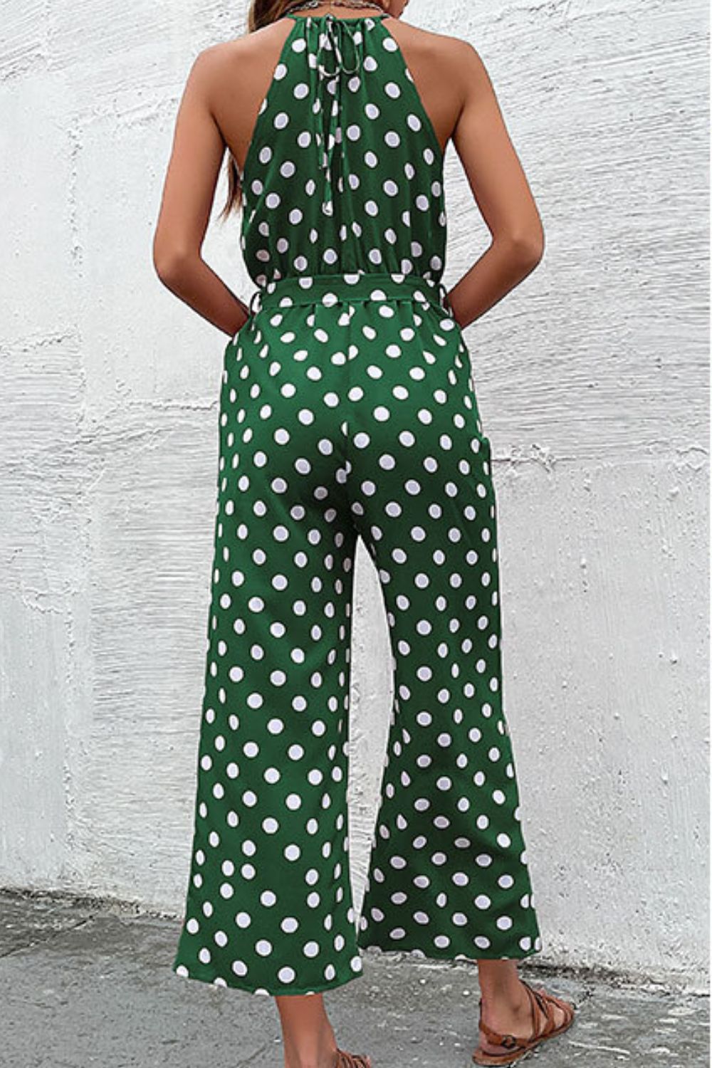 swvws Polka Dot Grecian Wide Leg Jumpsuit