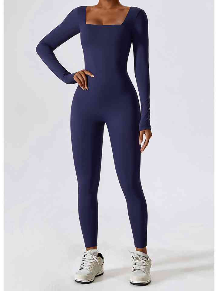 swvws Square Neck Long Sleeve Sports Jumpsuit