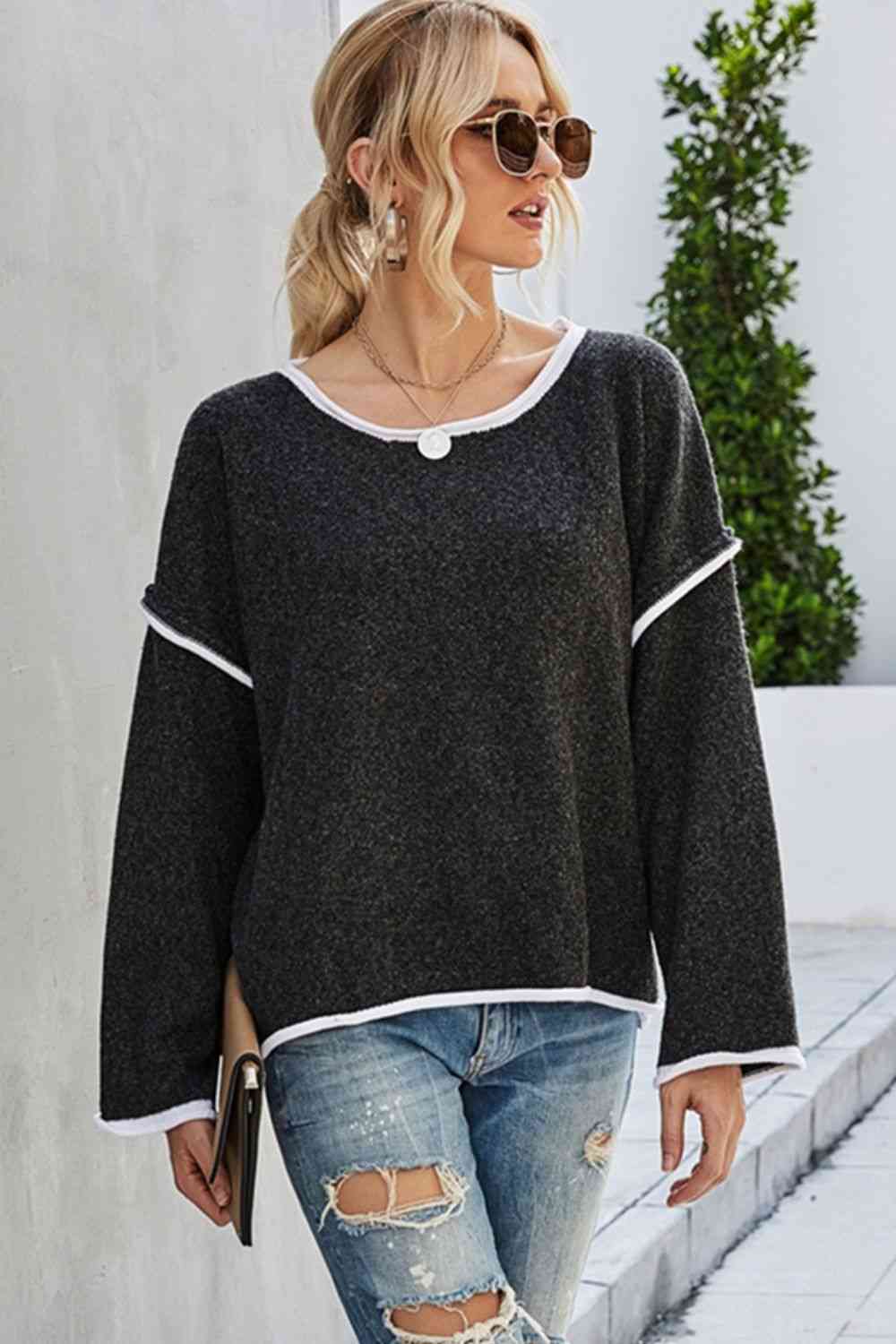 swvws Round Neck Dropped Shoulder Sweater