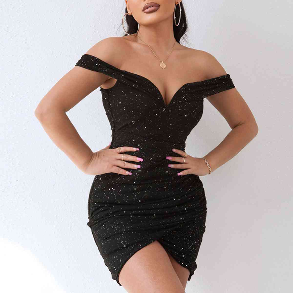 swvws Sequin Off-Shoulder Mini Dress