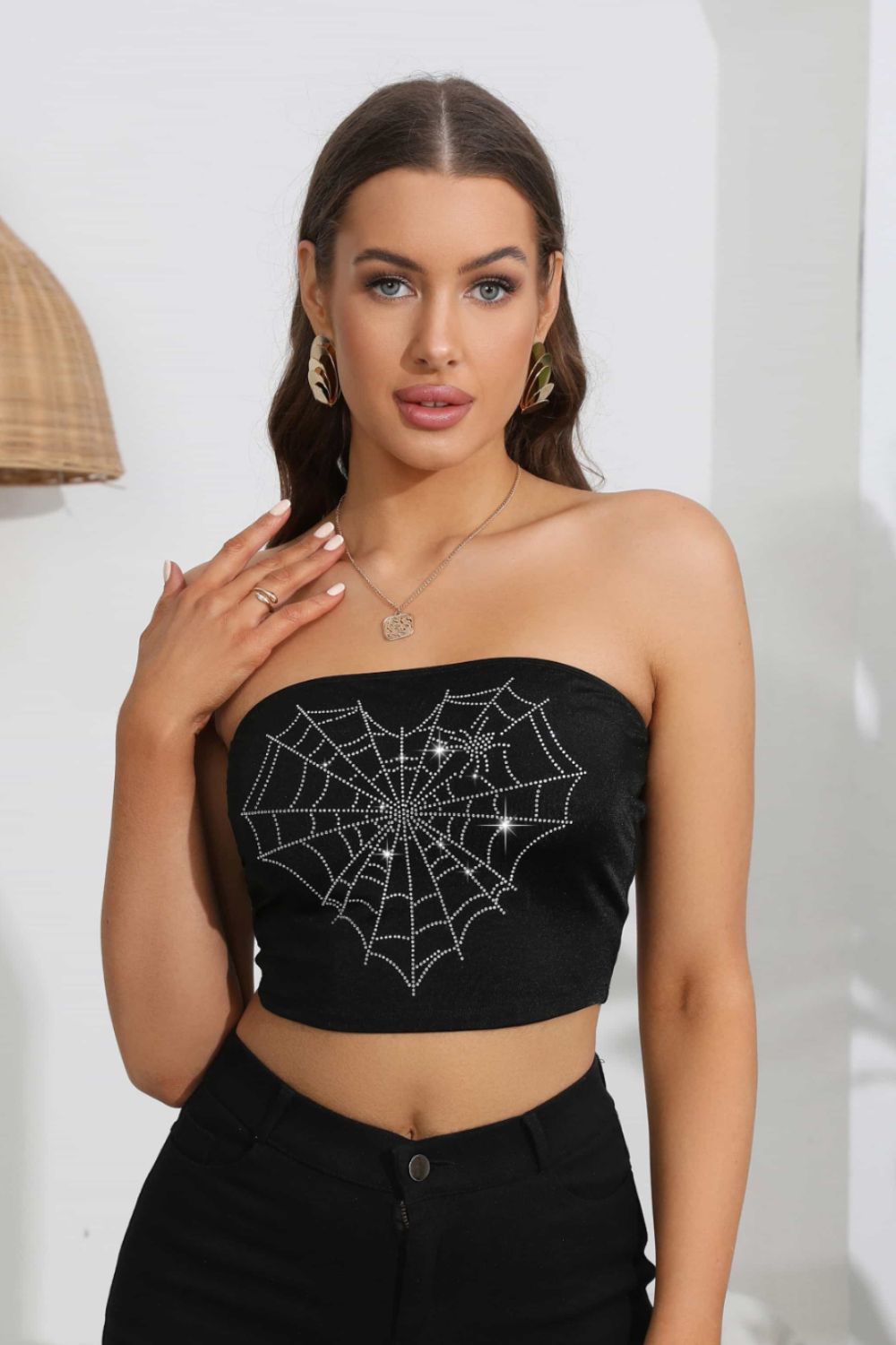 swvws Heart Spider Web Graphic Tube Top