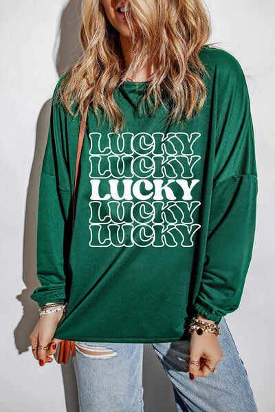 swvws LUCKY Round Neck Dropped Shoulder Sweatshirt