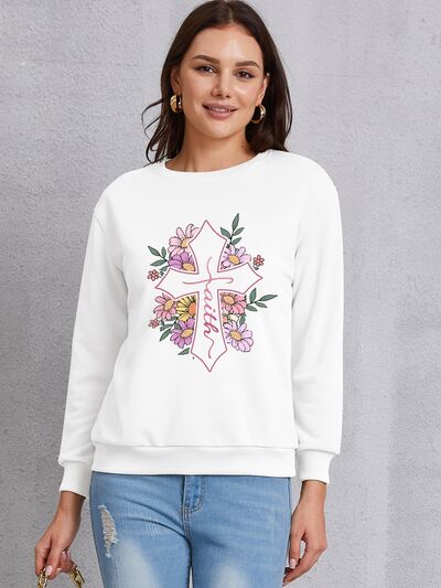 swvws Cross Graphic Round Neck Dropped Shoulder Sweatshirt