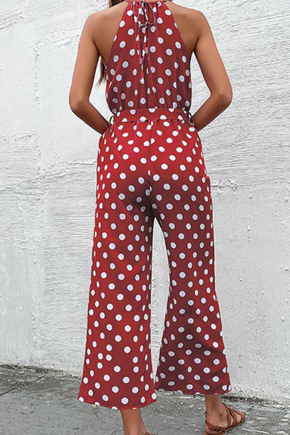 swvws Polka Dot Grecian Wide Leg Jumpsuit