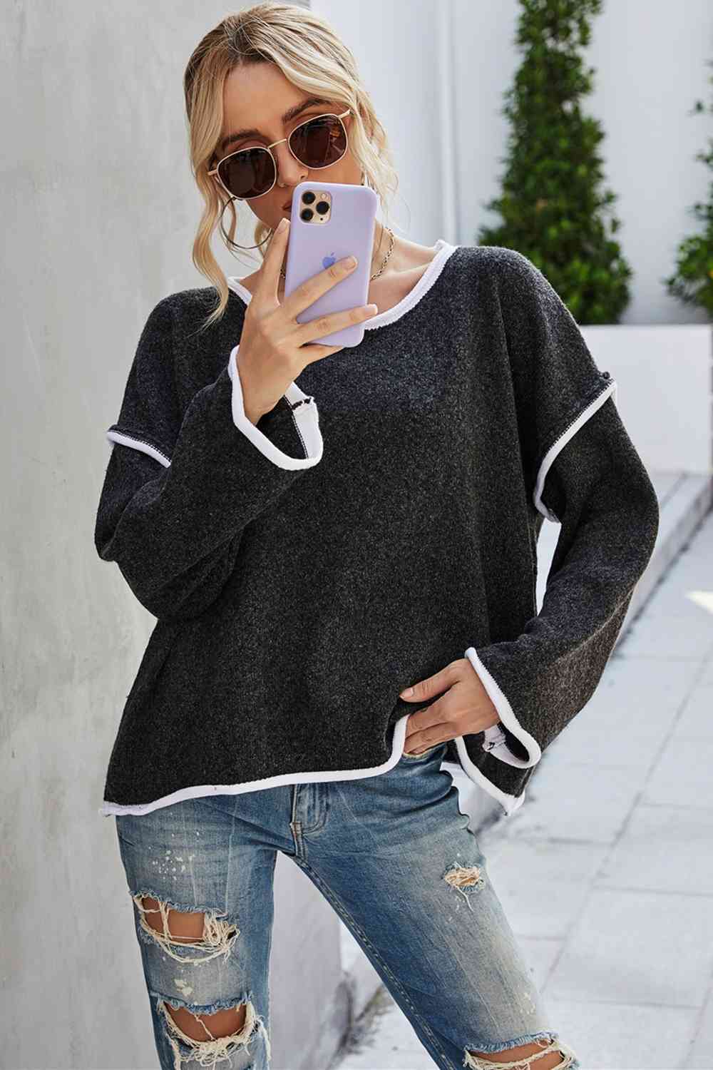 swvws Round Neck Dropped Shoulder Sweater