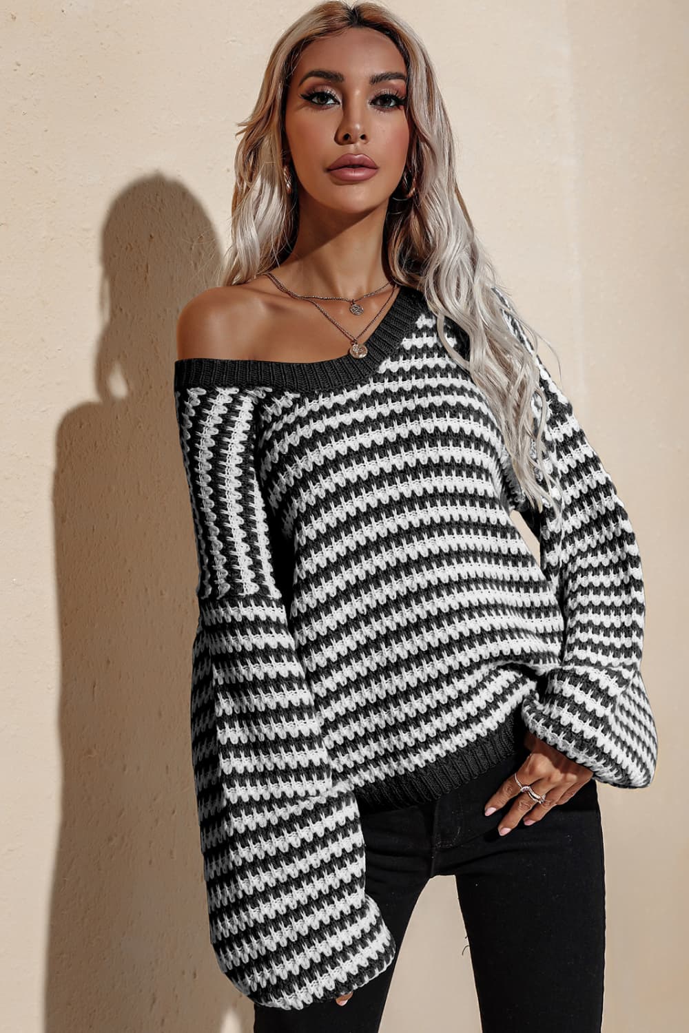 swvws Striped Dropped Shoulder Sweater