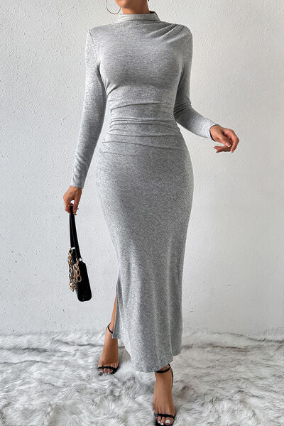 swvws Heathered Slit Mock Neck Wrap Dress