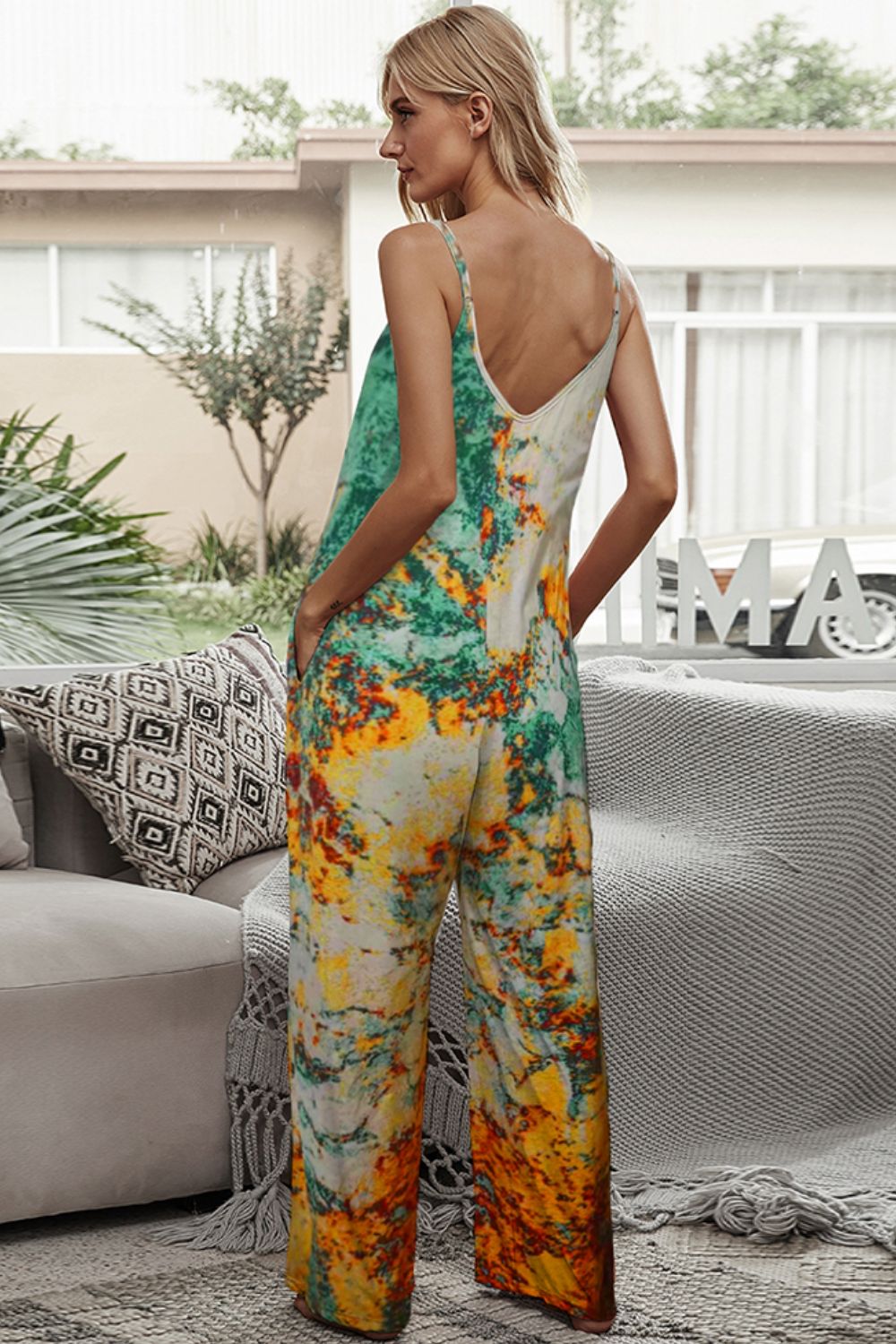 swvws Tie-Dye Spaghetti Strap Jumpsuit with Pockets