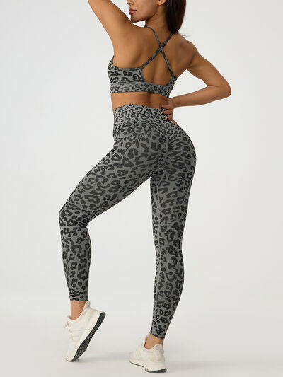 swvws Leopard Crisscross Top and Leggings Active Set